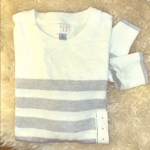 A New Day knit sweater with cream and grey stripes